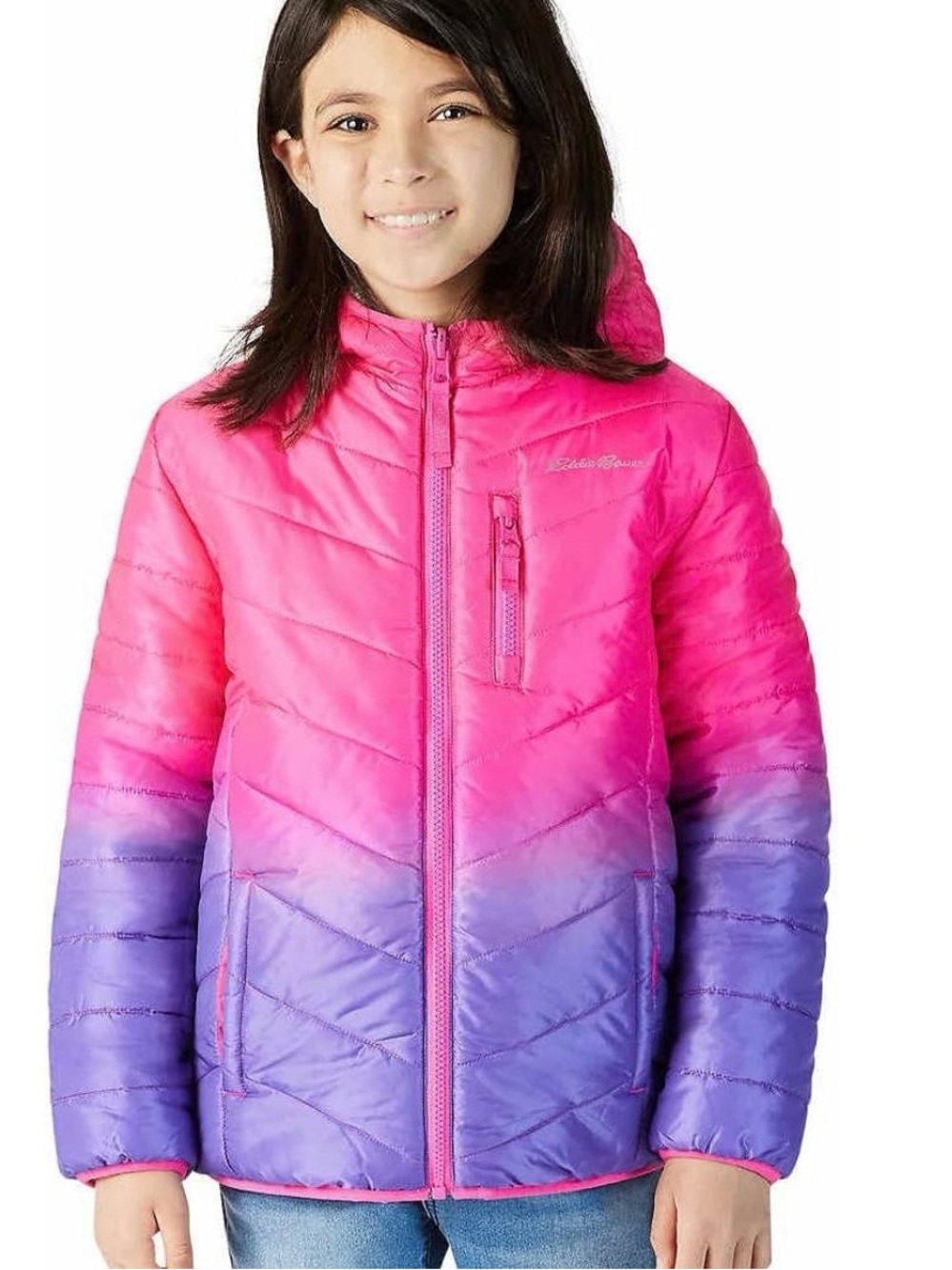 EDDIE BAUER Youth Pink + Purple Deer Harbor Reversible Hooded Jacket NEW L 14-16